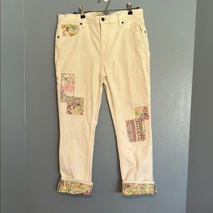 Johnny Was White Ankle Cropped Jeans with Patchwork